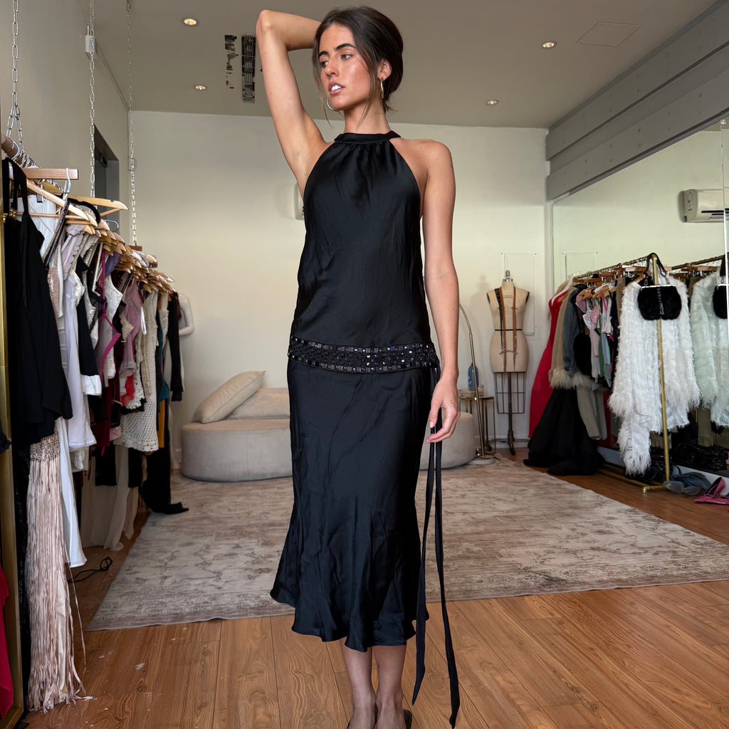 Silk drop waist dress