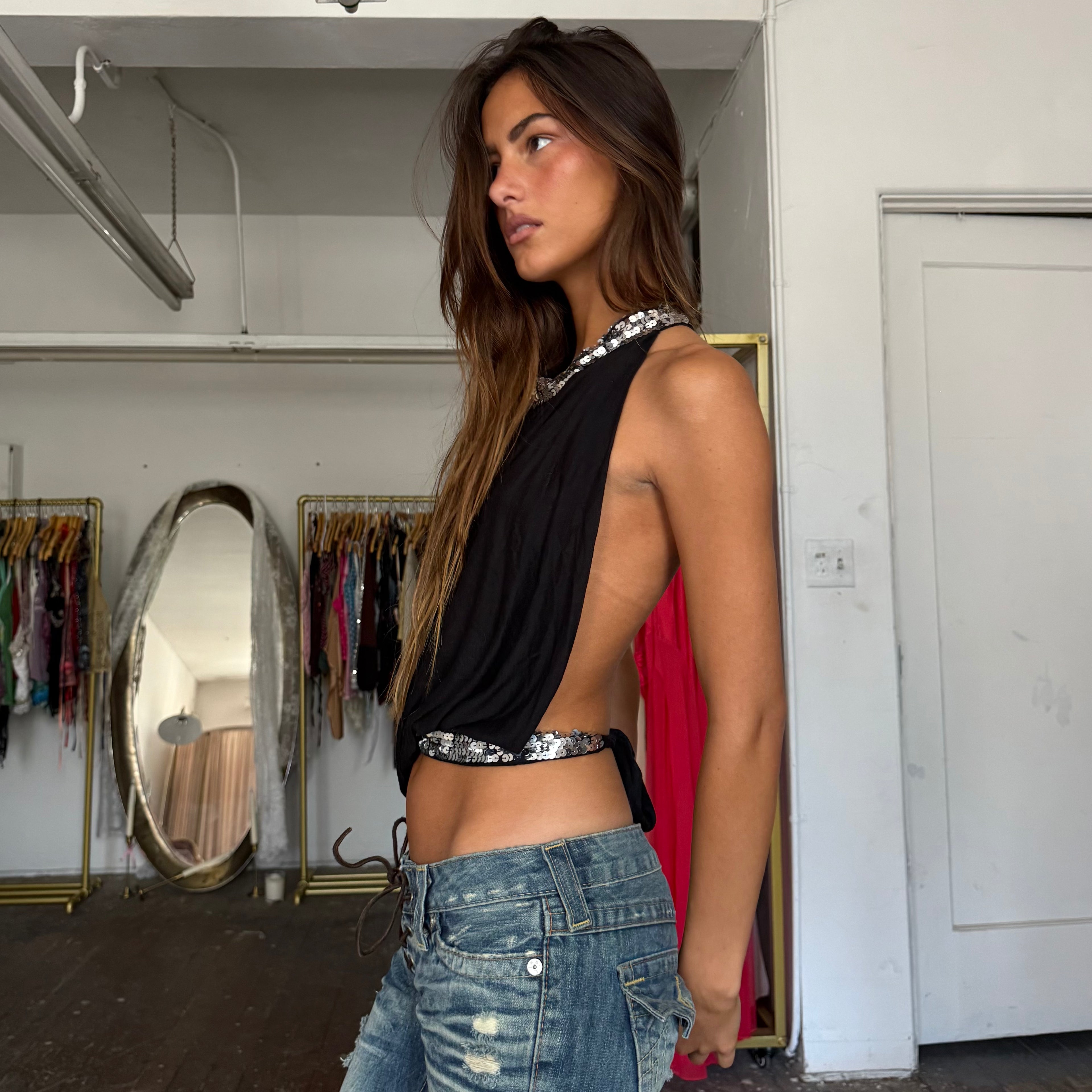 Sequin backless top